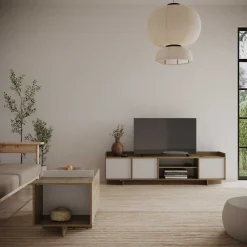 Leda TV-Schrank - 183x36x50cm - 3 Türen - weiß/Eiche Dekor