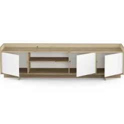 Leda TV-Schrank - 183x36x50cm - 3 Türen - weiß/Eiche Dekor