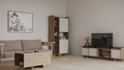 Leda TV-Schrank - 183x36x50cm - 3 Türen - weiß/Eiche Dekor