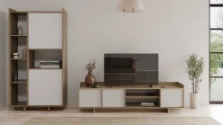 Leda TV-Schrank - 183x36x50cm - 3 Türen - weiß/Eiche Dekor