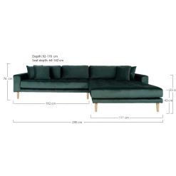 House Nordic Lido Ecksofa rechts - 290x170x76cm - dunkeler Samt