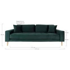 House Nordic Lido 3-Sitzer Sofa - 210x93x76cm - dunkeler Velours