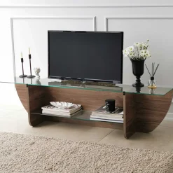 Lily TV TV-Ständer | GEHÄRTETES GLAS | Walnuss