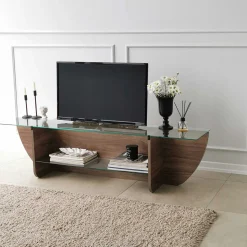 Lily TV TV-Ständer | GEHÄRTETES GLAS | Walnuss