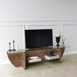 Lily TV TV-Ständer | GEHÄRTETES GLAS | Walnuss
