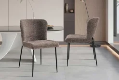 Rousseau Lisa Bouclé Sandfarbener Stuhl - Metallbeine, H 85 x B-L 50 x T-P 62 cm