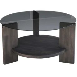 Emob Locelso Couchtisch | 100% gehärtetes Glas | Gestell aus Kiefernholz | Dunkelbraun