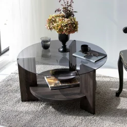 Emob Locelso Couchtisch | 100% gehärtetes Glas | Gestell aus Kiefernholz | Dunkelbraun