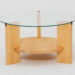 Emob Locelso Couchtisch | 100% gehärtetes Glas | Gestell aus massiver Kiefer | Farbe Eiche