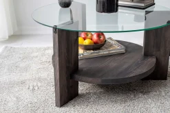 Emob Locelso Couchtisch | 100% gehärtetes Glas | Gestell aus Kiefernholz |