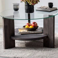 Emob Locelso Couchtisch | 100% gehärtetes Glas | Gestell aus Kiefernholz |
