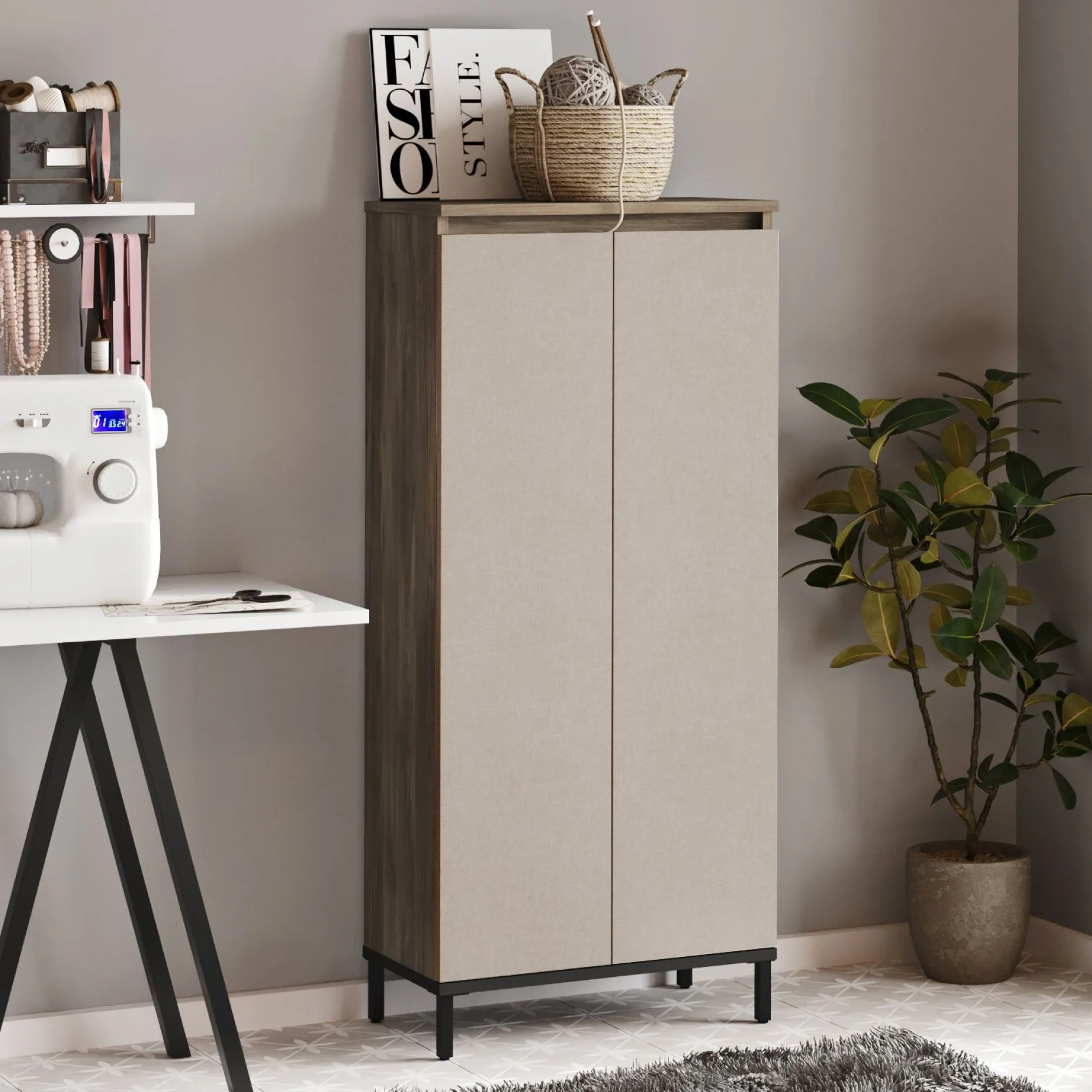 Locelso Mehrzweckschrank 60cm Braun Anthrazit