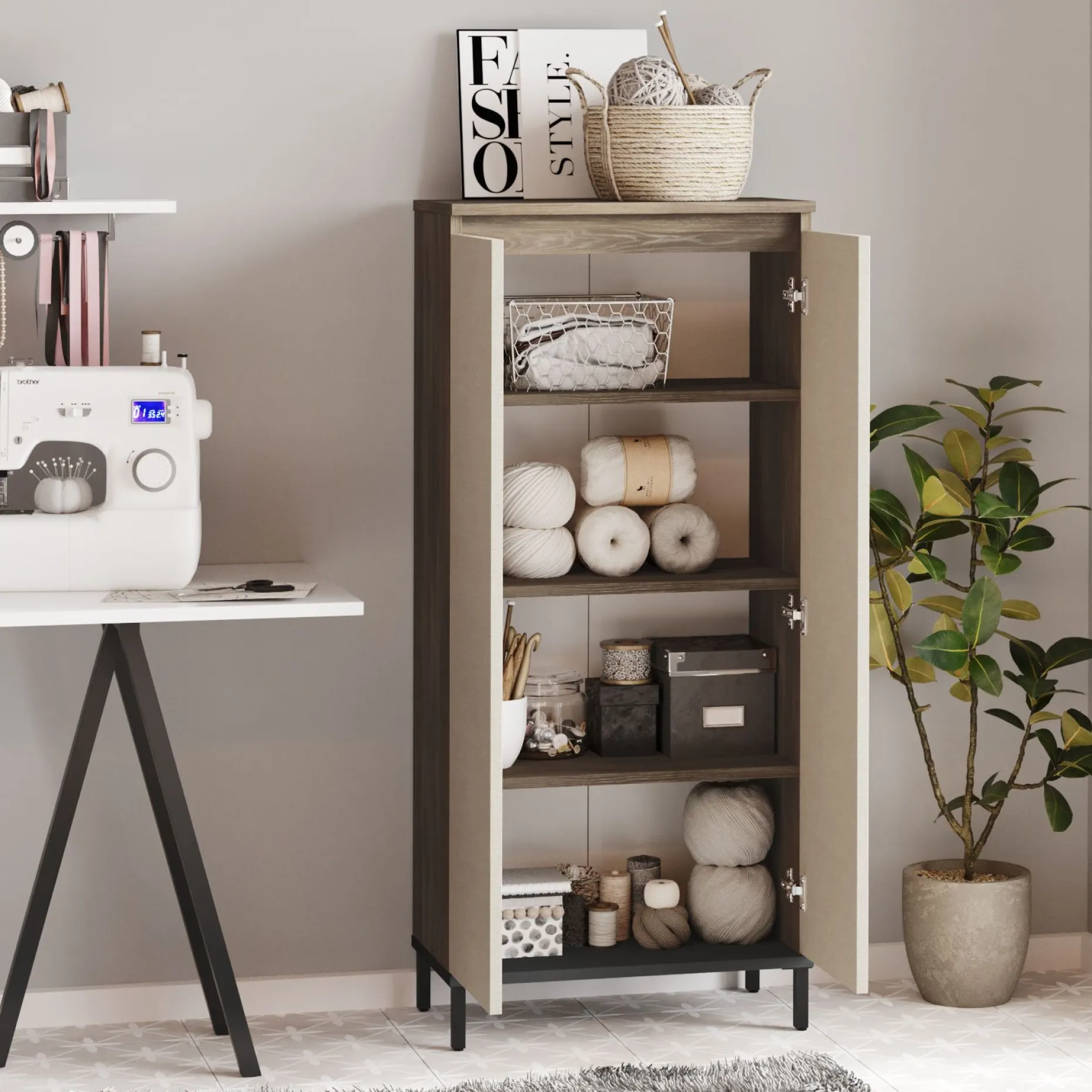 Locelso Mehrzweckschrank 60cm Braun Anthrazit