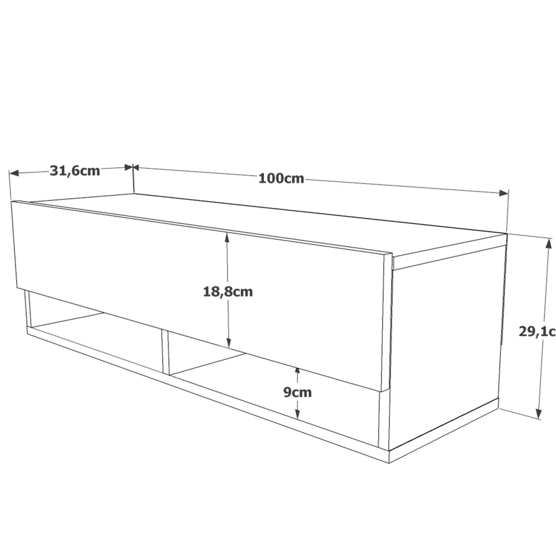 Locelso TV Stand | 100% Melamin | Anthrazit | Schwebend | 100x29cm