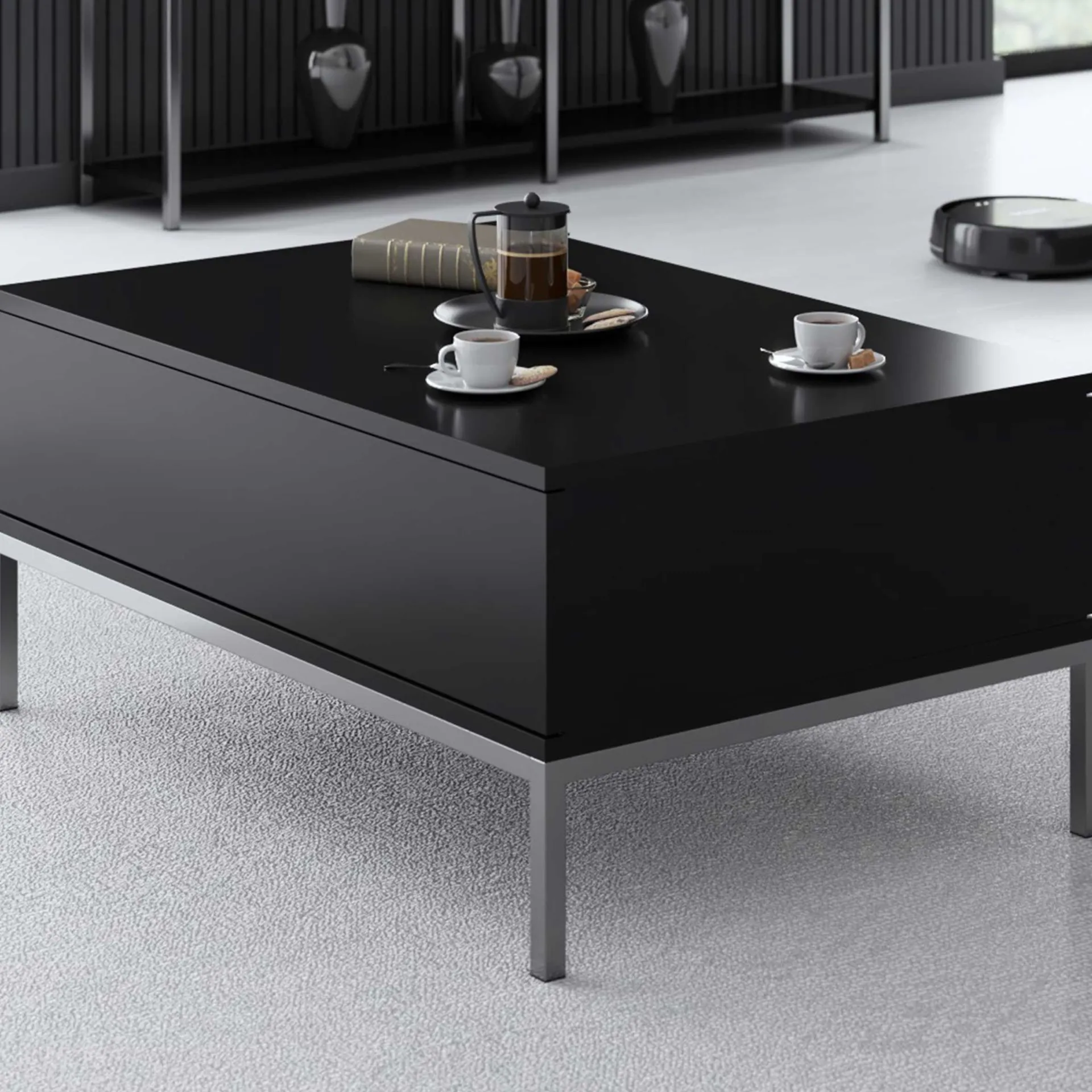 Emob Lord Couchtisch | 100 % MELAMIN | Schwarz, Silber