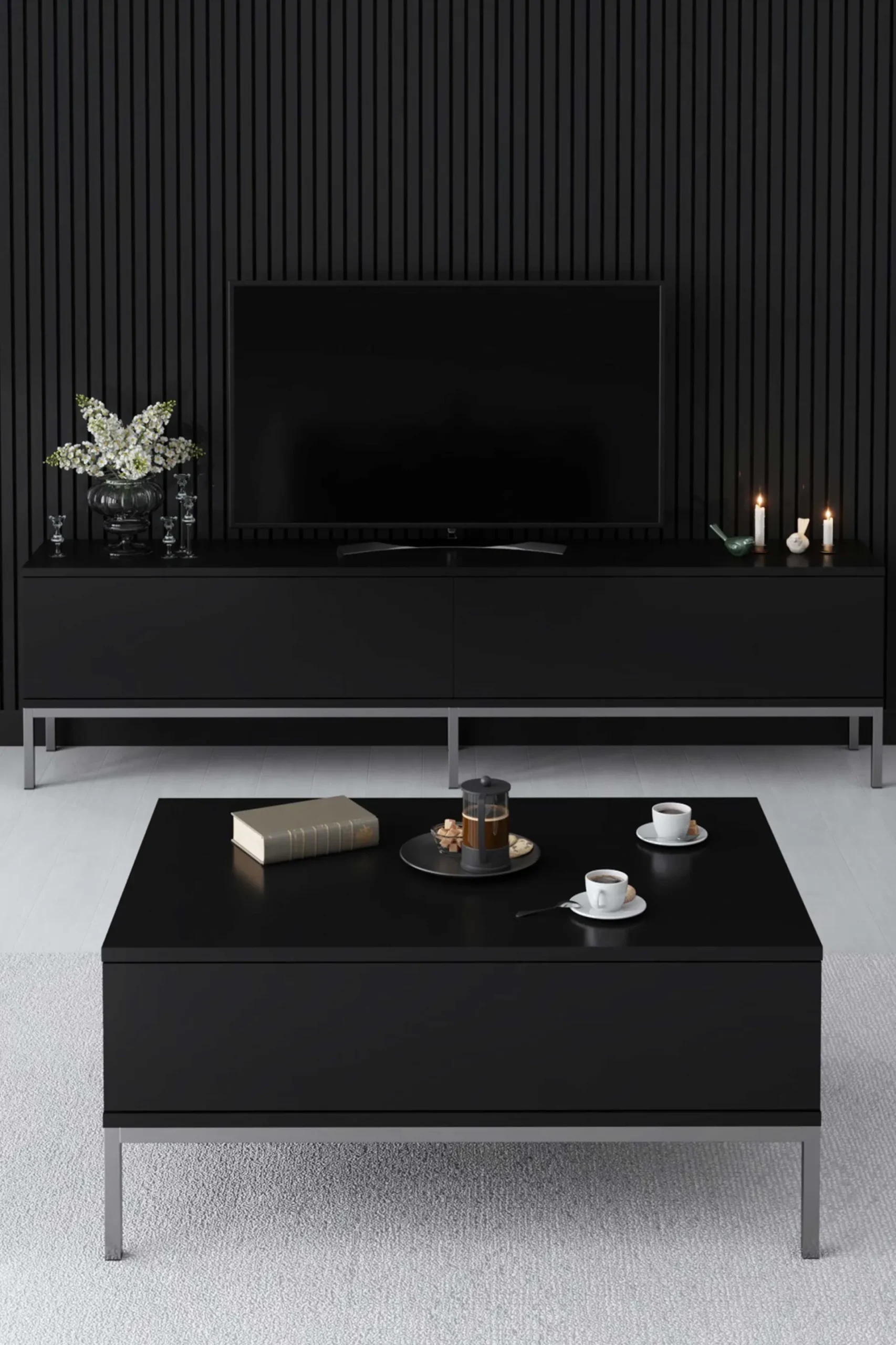 Emob Lord Couchtisch | 100 % MELAMIN | Schwarz, Silber