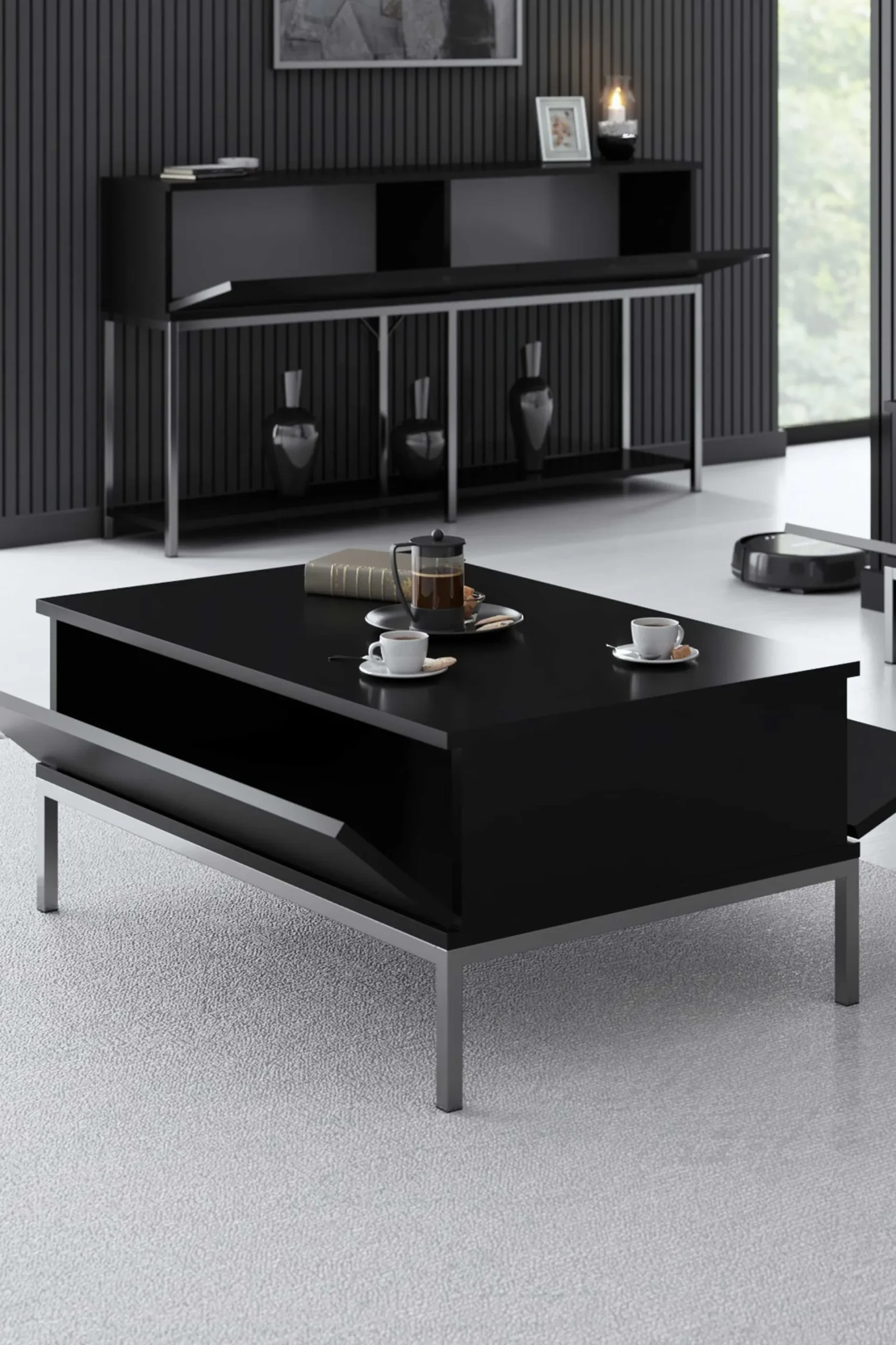 Emob Lord Couchtisch | 100 % MELAMIN | Schwarz, Silber