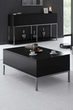 Emob Lord Couchtisch | 100 % MELAMIN | Schwarz, Silber