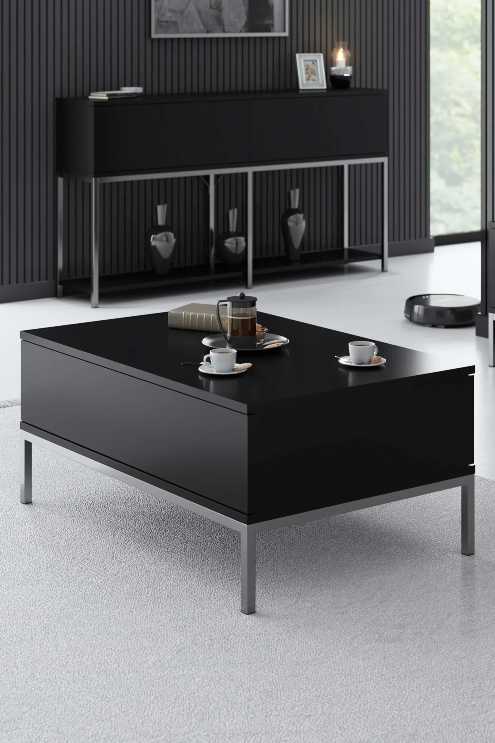 Emob Lord Couchtisch | 100 % MELAMIN | Schwarz, Silber