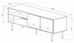 Loreen TV-Schrank 2 Flügeltüren und 2 offene Fächer - Eiche hell/schwarz