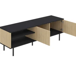 Loreen TV-Schrank 2 Flügeltüren und 2 offene Fächer - Eiche hell/schwarz