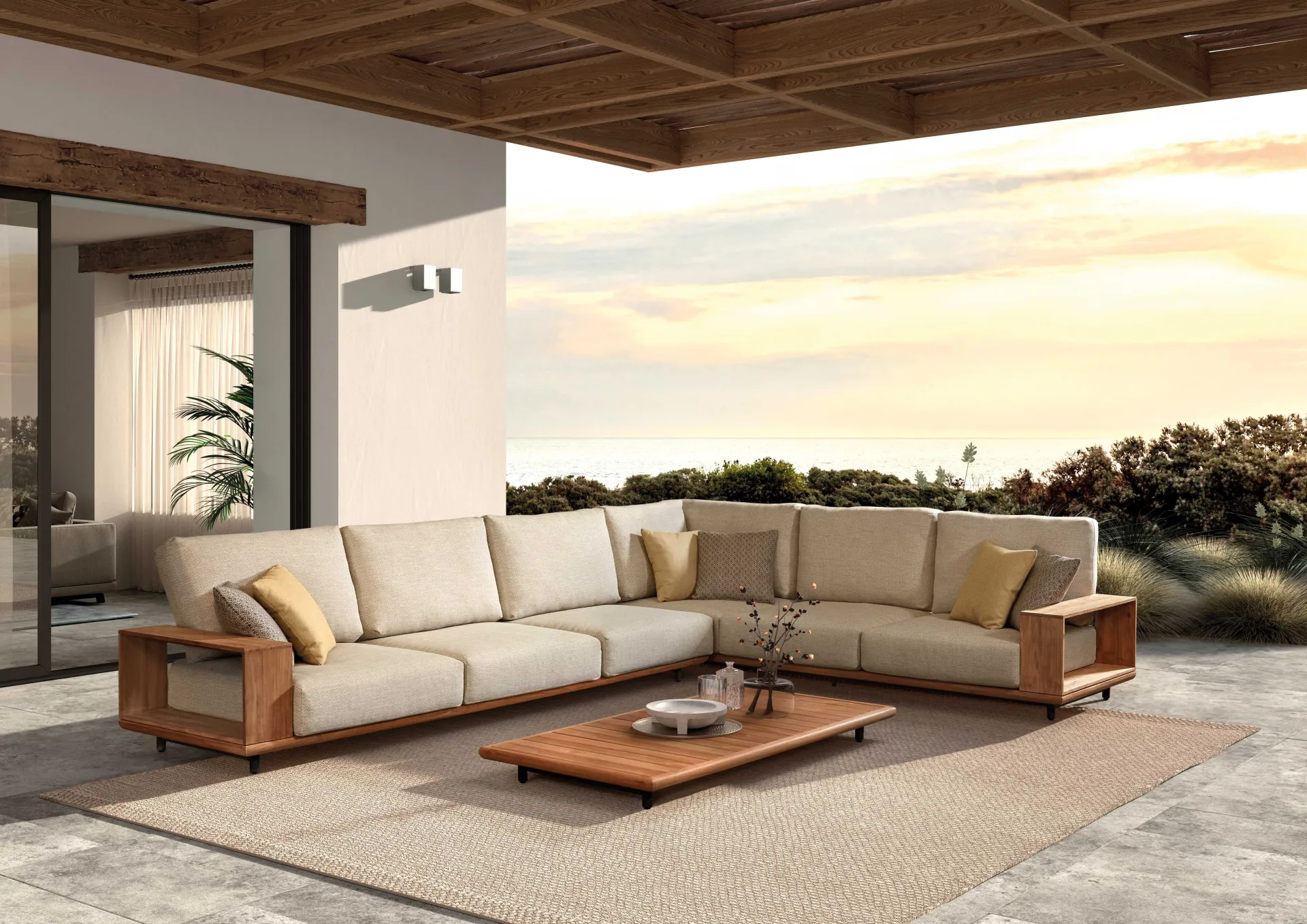 Gescova Lounge-Set Cabo Verde - Teakholz und Olefin - 260x80x65 cm - Ecru
