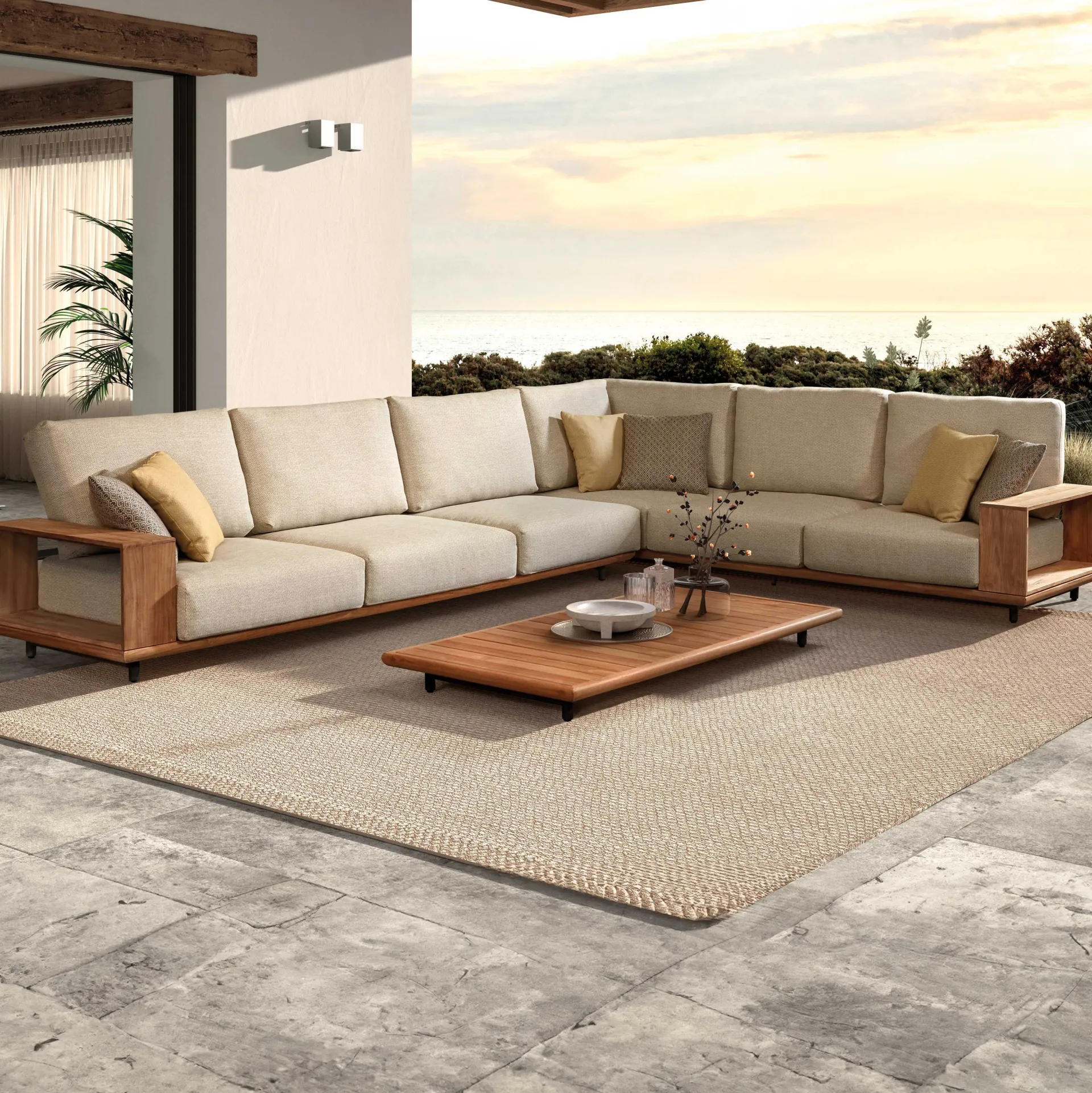 Gescova Lounge-Set Cabo Verde - Teakholz und Olefin - 260x80x65 cm - Ecru