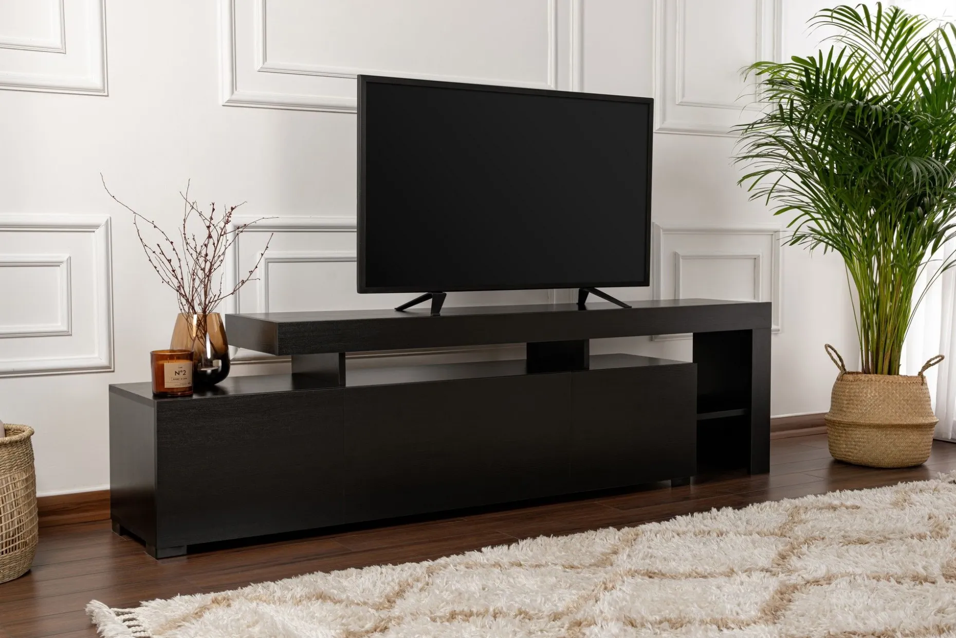 Lowboard Beliz - 100% MELAMINE - Holzschwarz - 192 x 53 x 37 cm