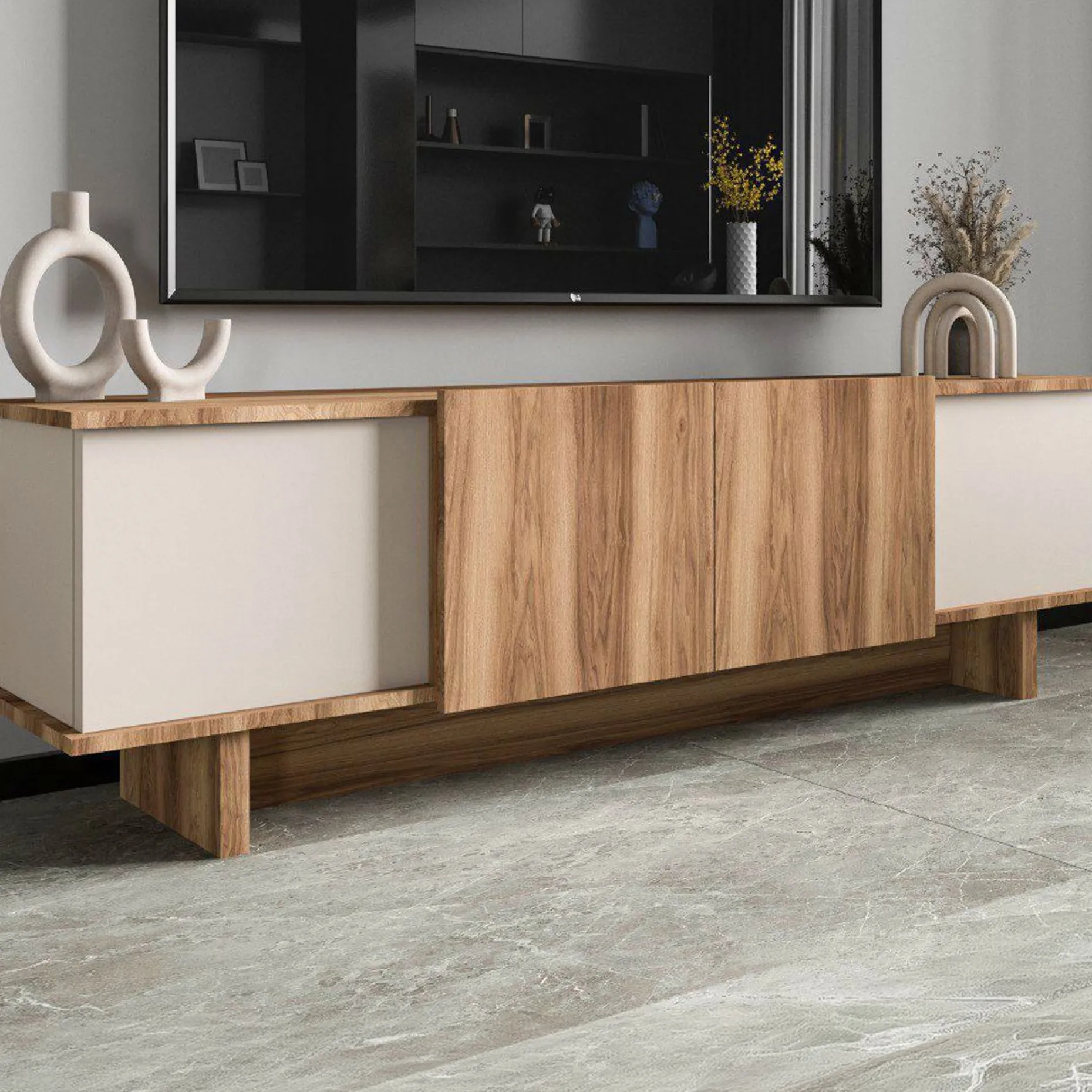 Lowboard Diana - 100% MELAMINE - Beige - 180 x 50 x 33 cm