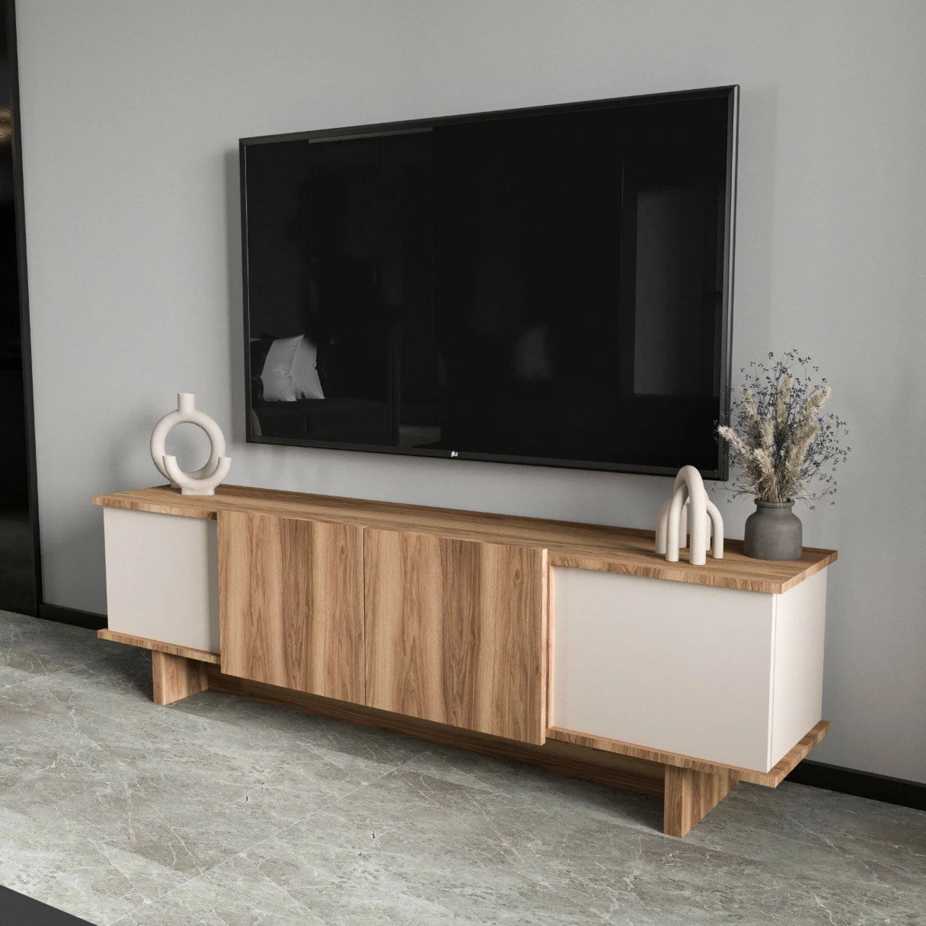 Lowboard Diana - 100% MELAMINE - Beige - 180 x 50 x 33 cm