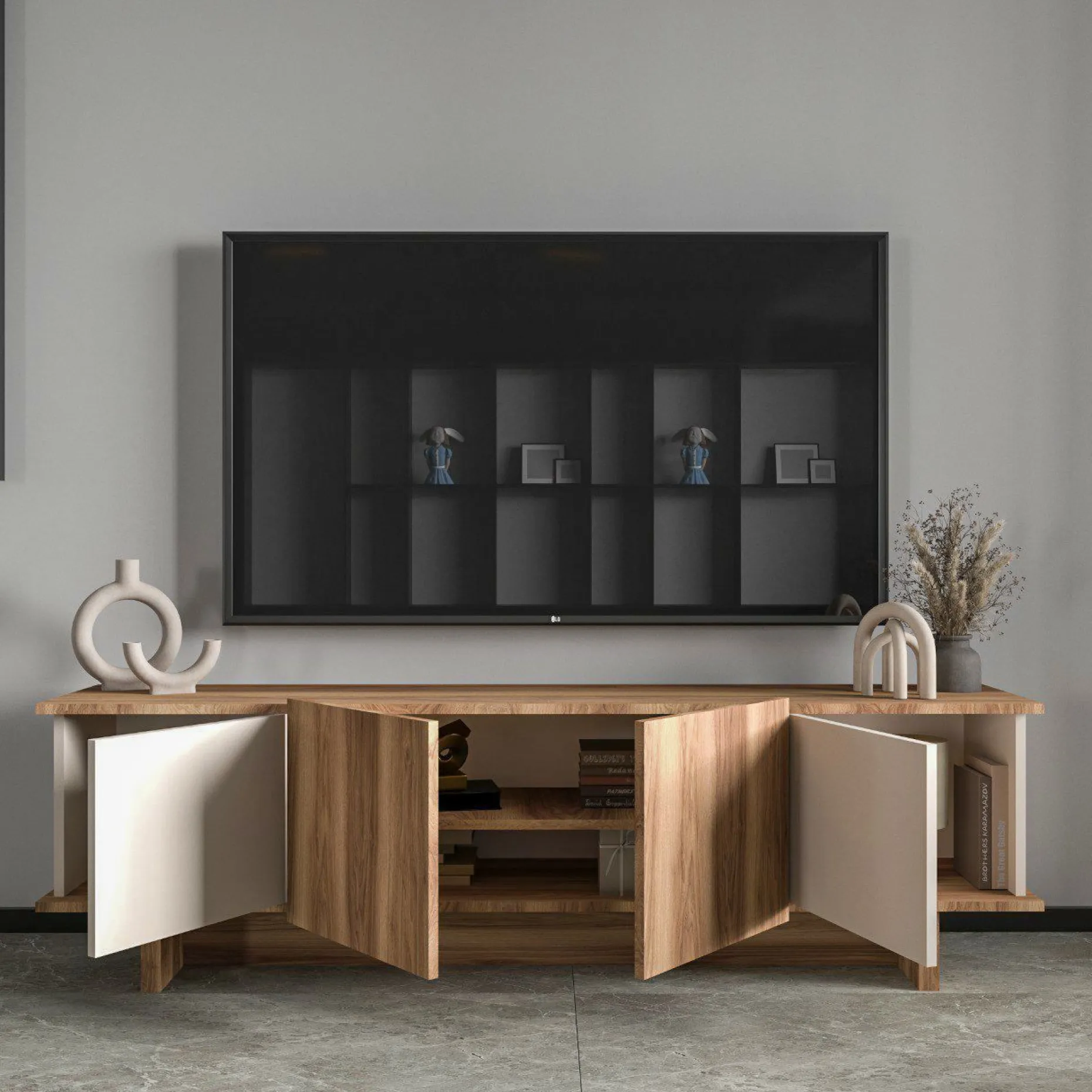Lowboard Diana - 100% MELAMINE - Beige - 180 x 50 x 33 cm
