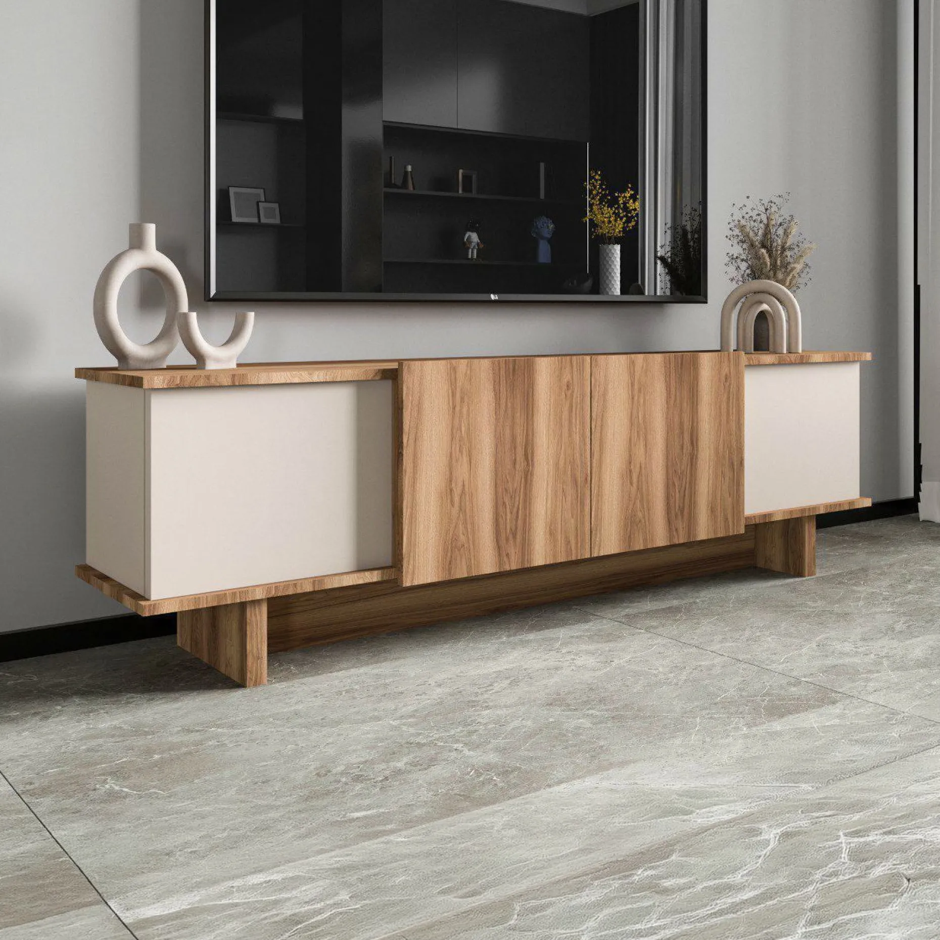 Lowboard Diana - 100% MELAMINE - Beige - 180 x 50 x 33 cm