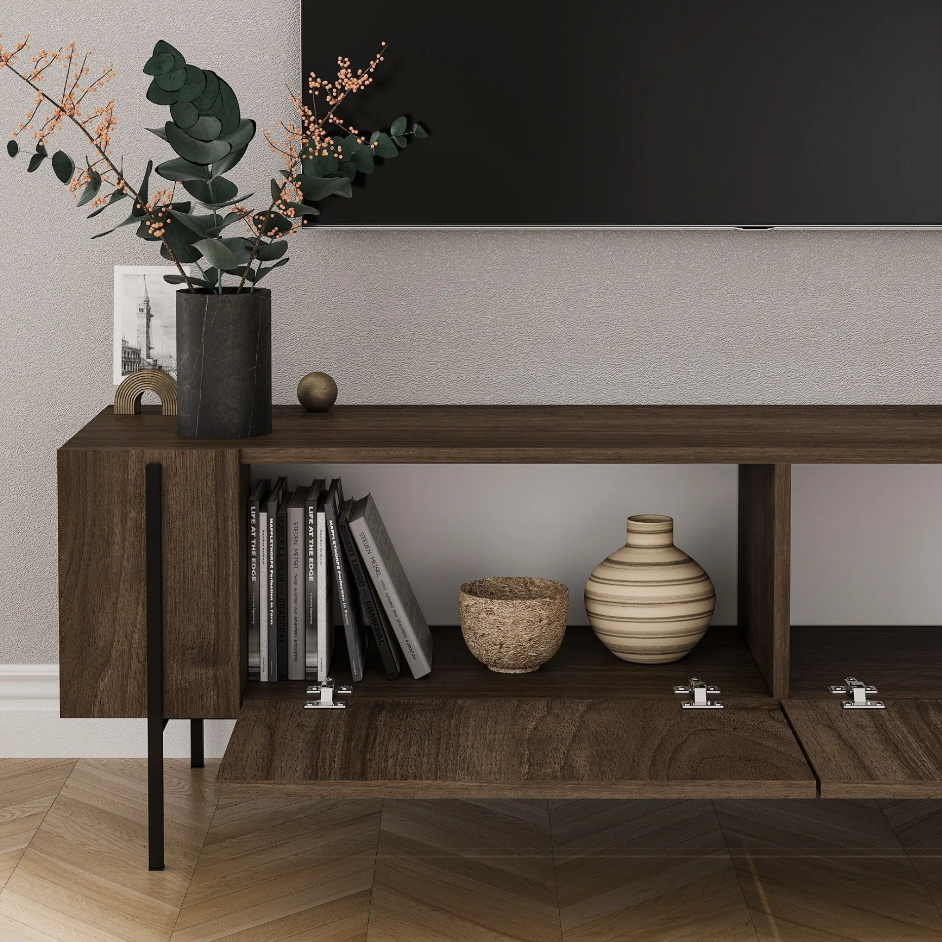 Lowboard Herman - 100% MELAMINE - Nussbaum - 160 x 45,6 x 31,4 cm