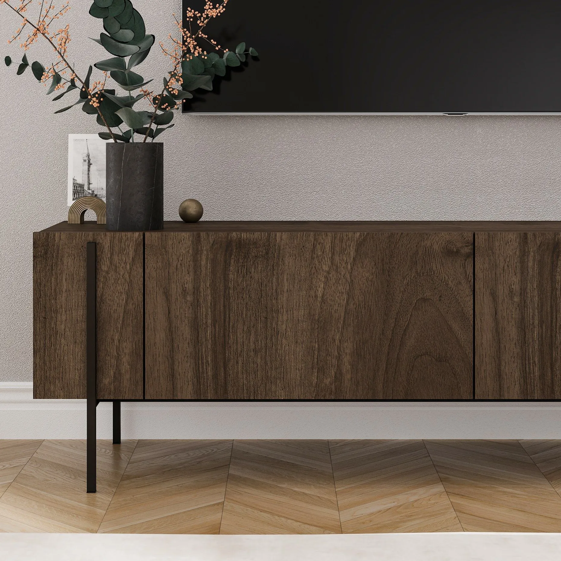 Lowboard Herman - 100% MELAMINE - Nussbaum - 160 x 45,6 x 31,4 cm
