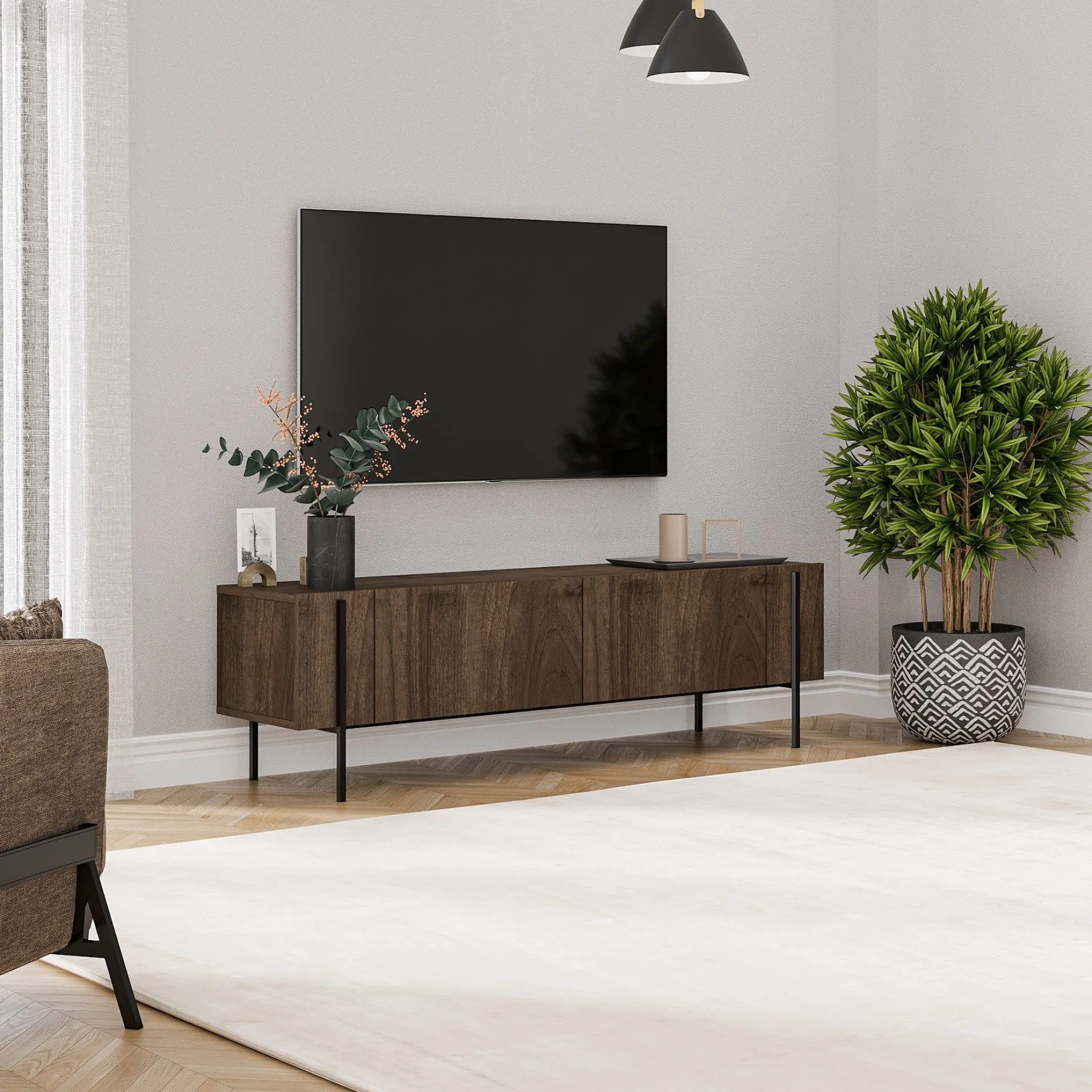 Lowboard Herman - 100% MELAMINE - Nussbaum - 160 x 45,6 x 31,4 cm