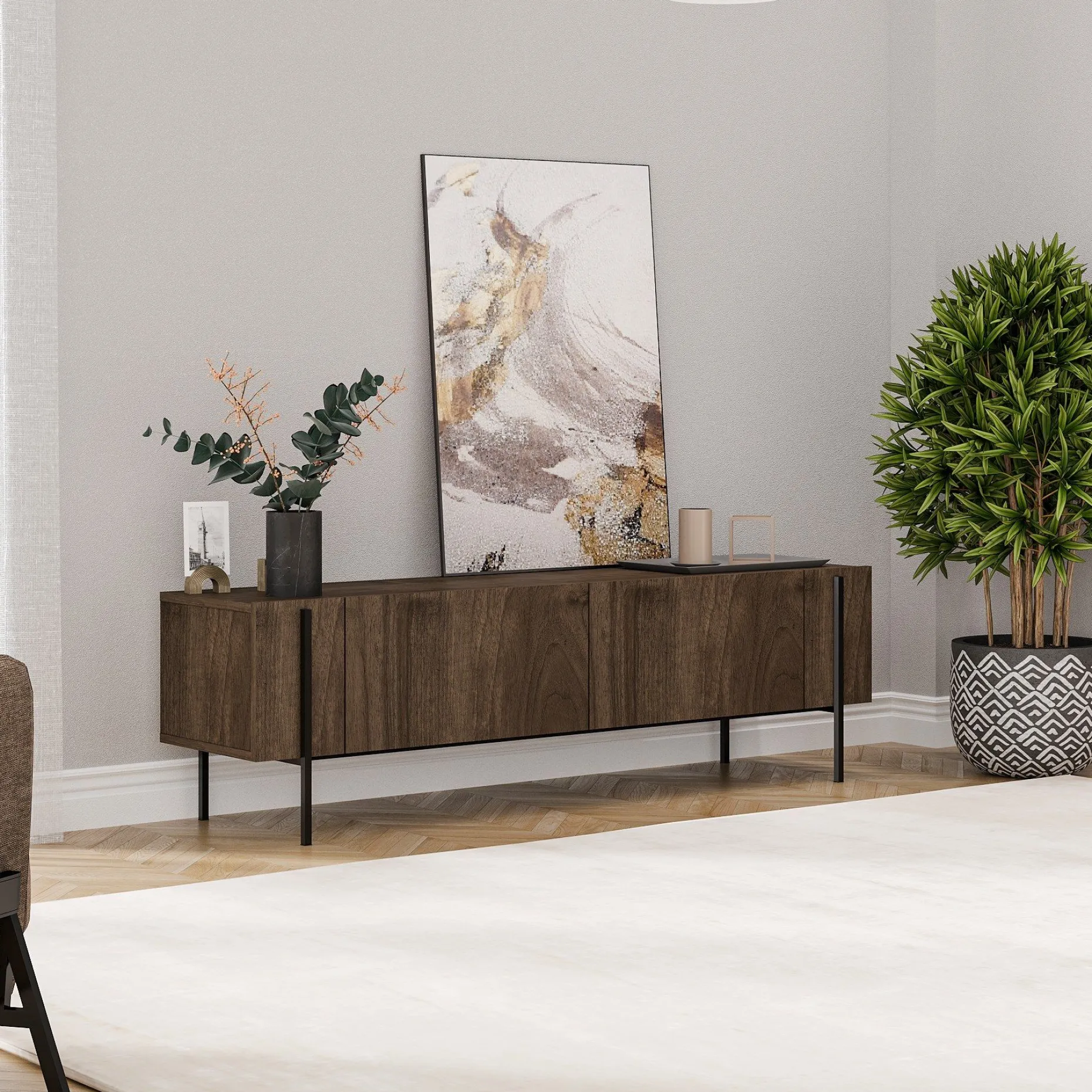 Lowboard Herman - 100% MELAMINE - Nussbaum - 160 x 45,6 x 31,4 cm