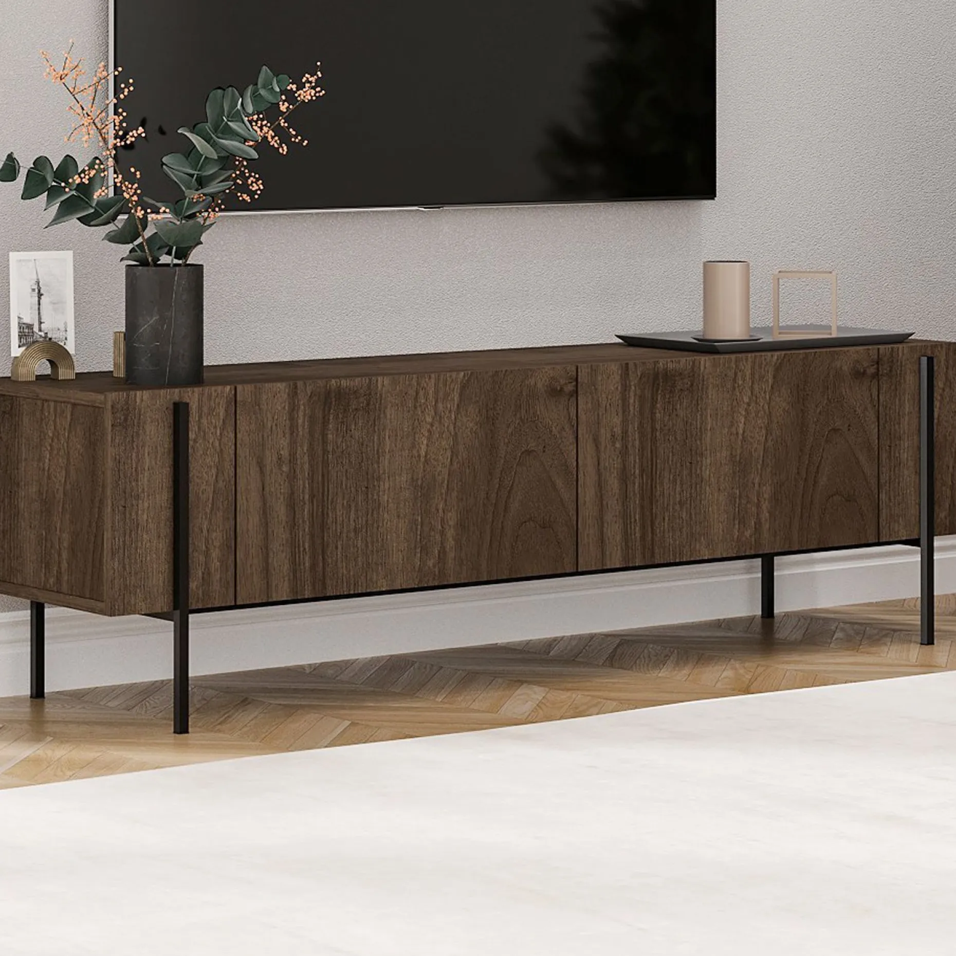 Lowboard Herman - 100% MELAMINE - Nussbaum - 160 x 45,6 x 31,4 cm