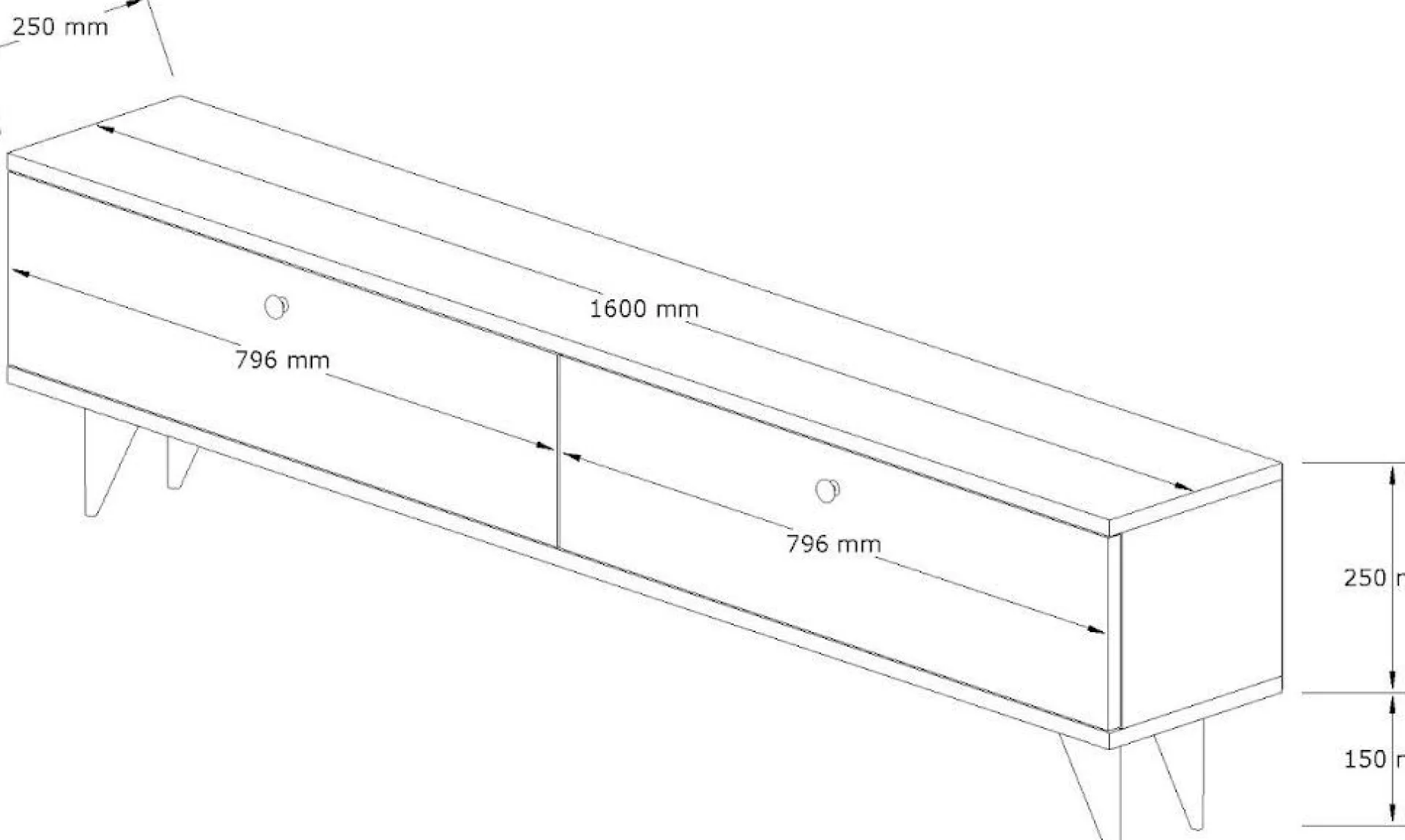 Emob Lowboard Paris - 100% MELAMINE - - 160 x 40 x 25 cm