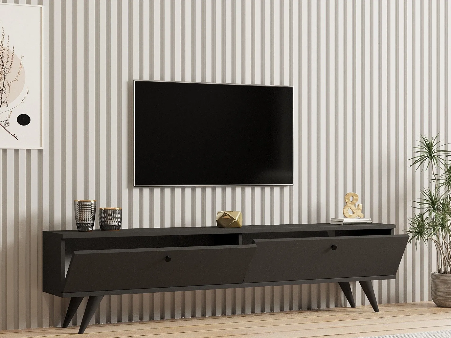 Emob Lowboard Paris - 100% MELAMINE - - 160 x 40 x 25 cm