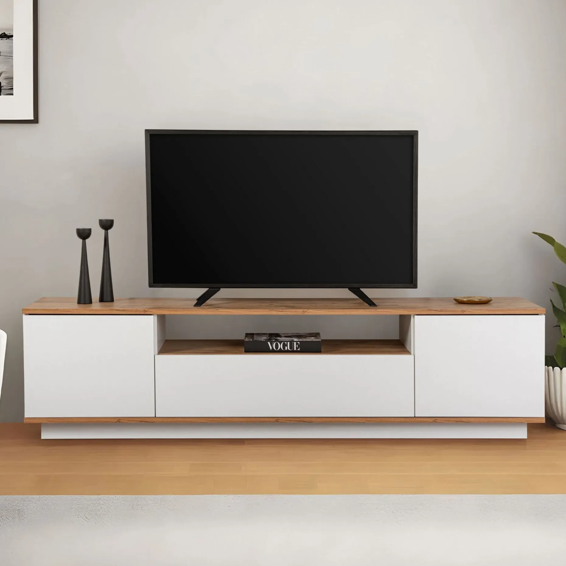 Lowboard Veramont - 100% MELAMINE - Weiß - 180 x 44,6 x 44,5 cm