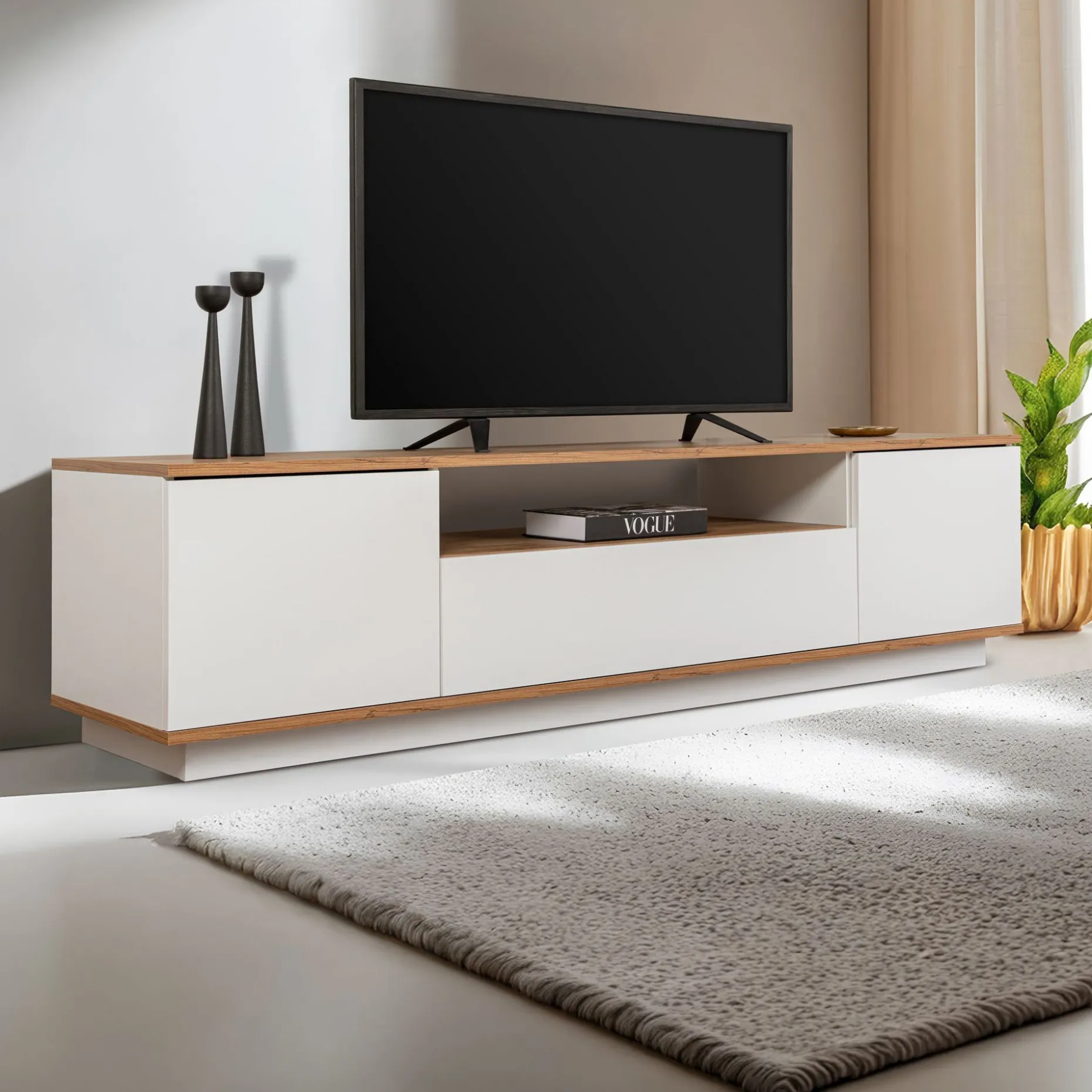 Lowboard Veramont - 100% MELAMINE - Weiß - 180 x 44,6 x 44,5 cm