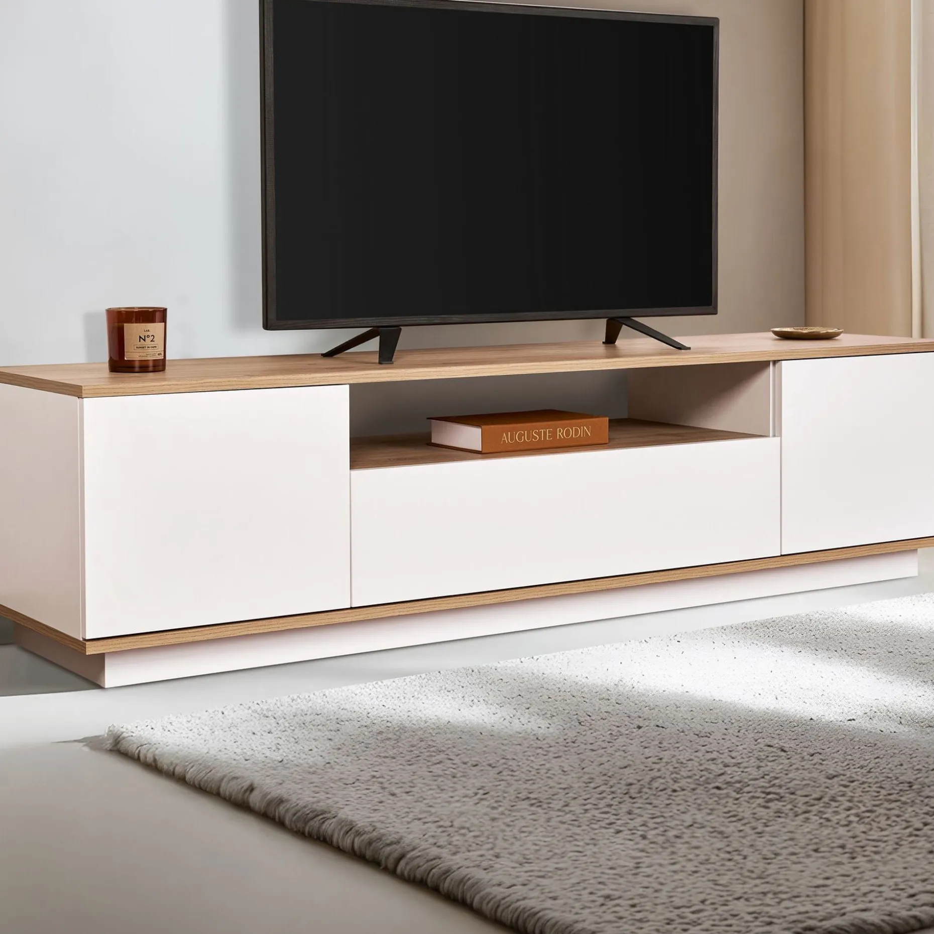 Lowboard Veramont - 100% MELAMINE - Weiß - 180 x 44,6 x 44,5 cm