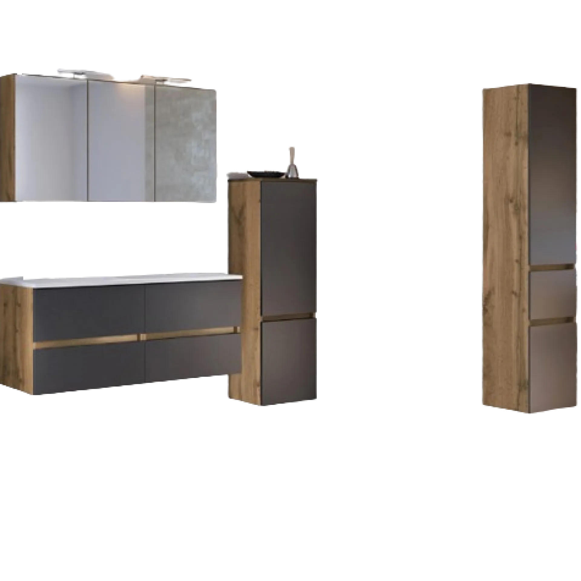 Held LunaBadezimmer : Spiegelschrank, Doppelwaschbecken, 2x Säulenschrank - Anthrazit/Eiche
