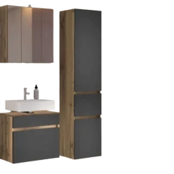 Held LunaBadezimmer : Spiegelschrank, Waschtischunterschrank, Säulenschrank - anthrazit/ocker