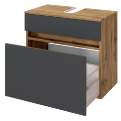 Held LunaBadezimmer : Spiegelschrank, Waschtischunterschrank, Säulenschrank - anthrazit/ocker