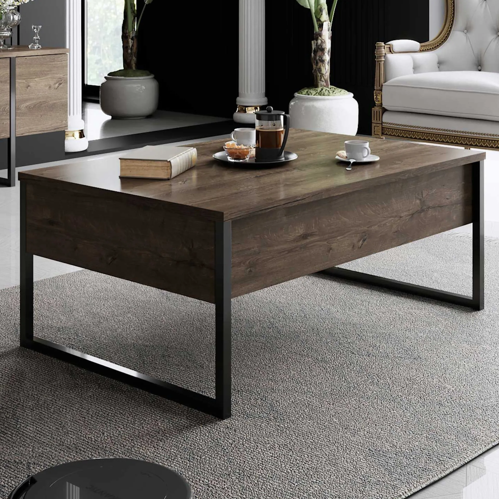 Emob Luxe C Couchtisch | 100 % MELAMIN | Walnuss, Schwarz