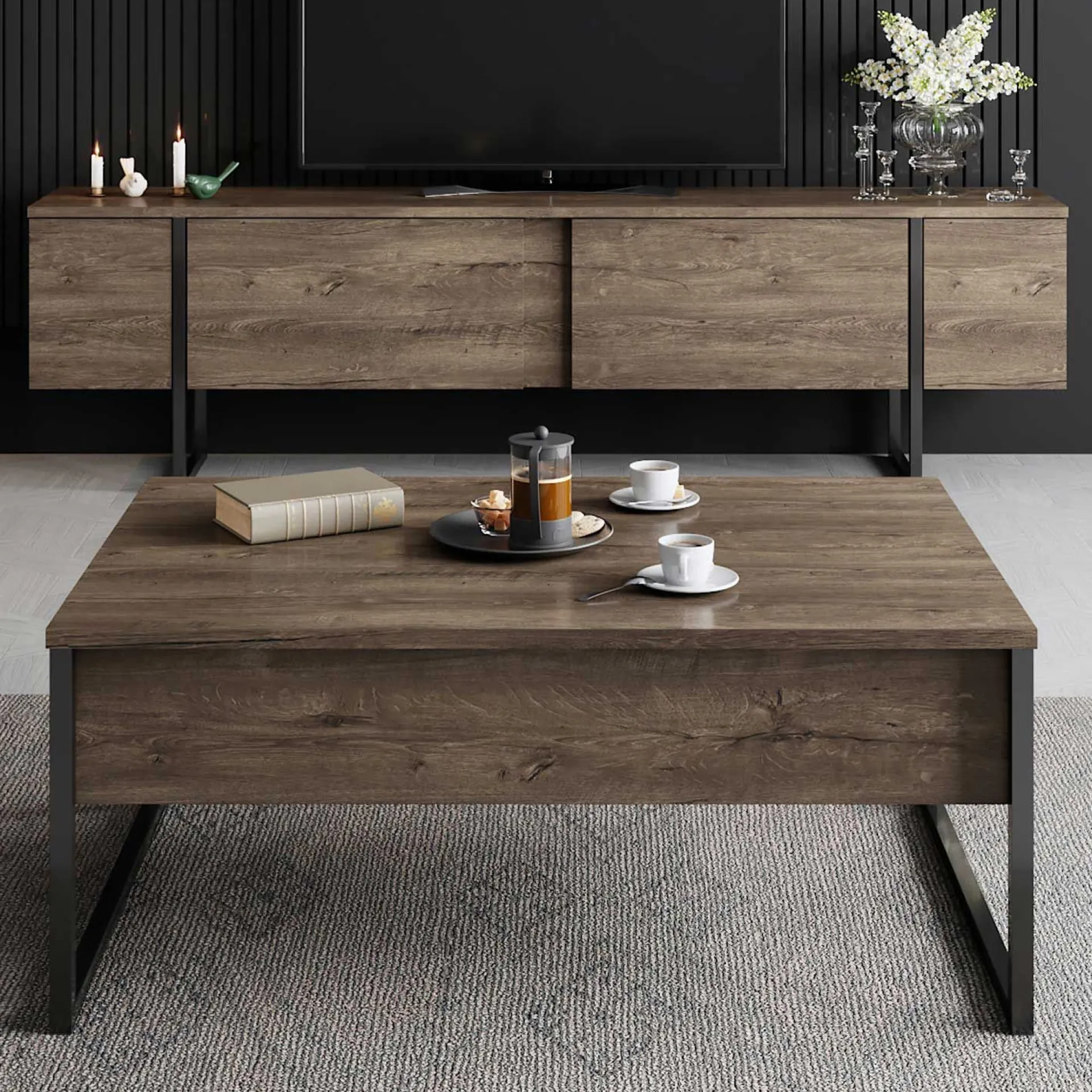 Emob Luxe C Couchtisch | 100 % MELAMIN | Walnuss, Schwarz