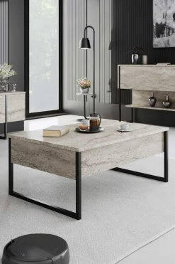 Emob Luxe Couchtisch | 100 % MELAMIN | Travertin, Schwarz