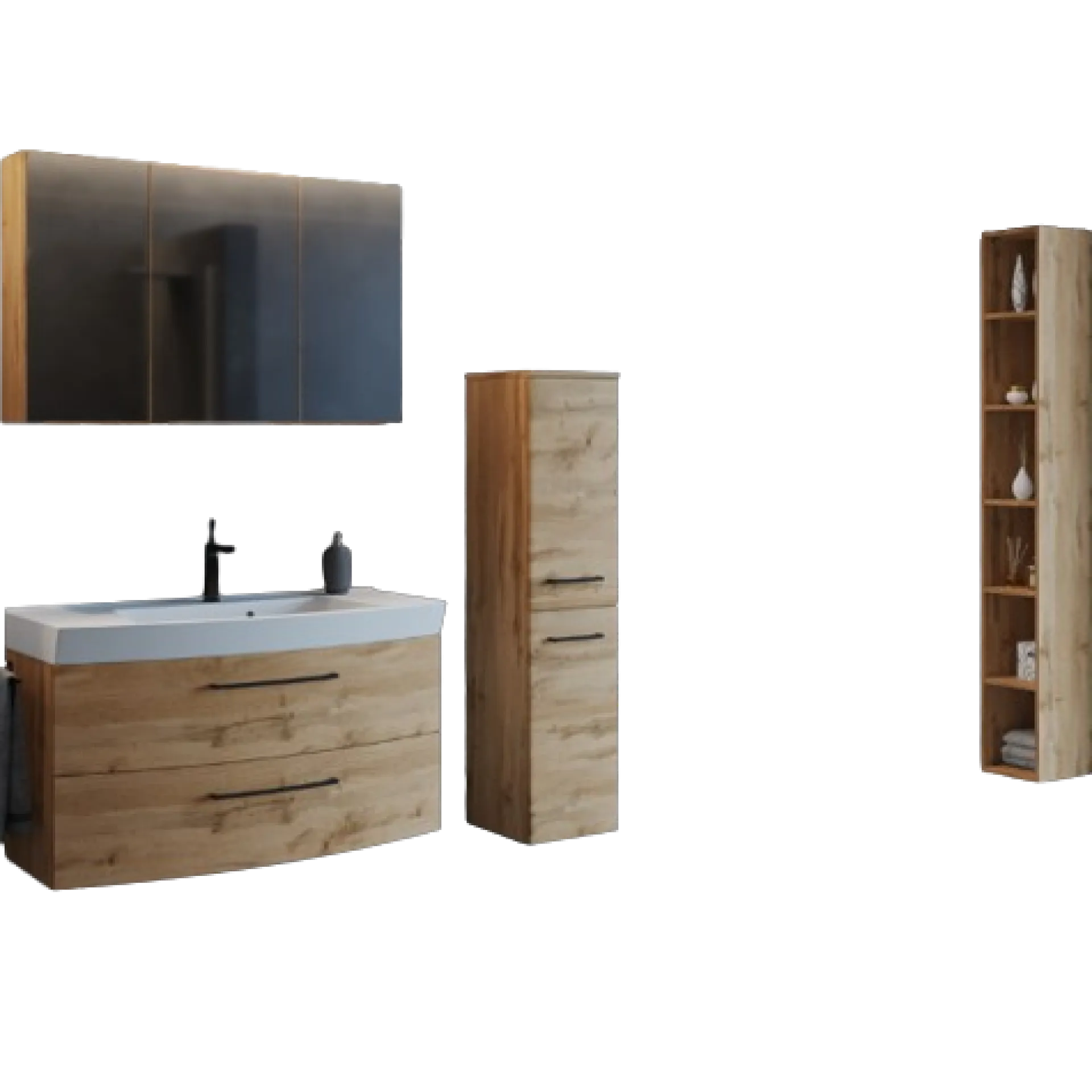 Held MalvoBadezimmer : Spiegelschrank, Waschtischschrank, Säulenschrank, Regal - Eiche
