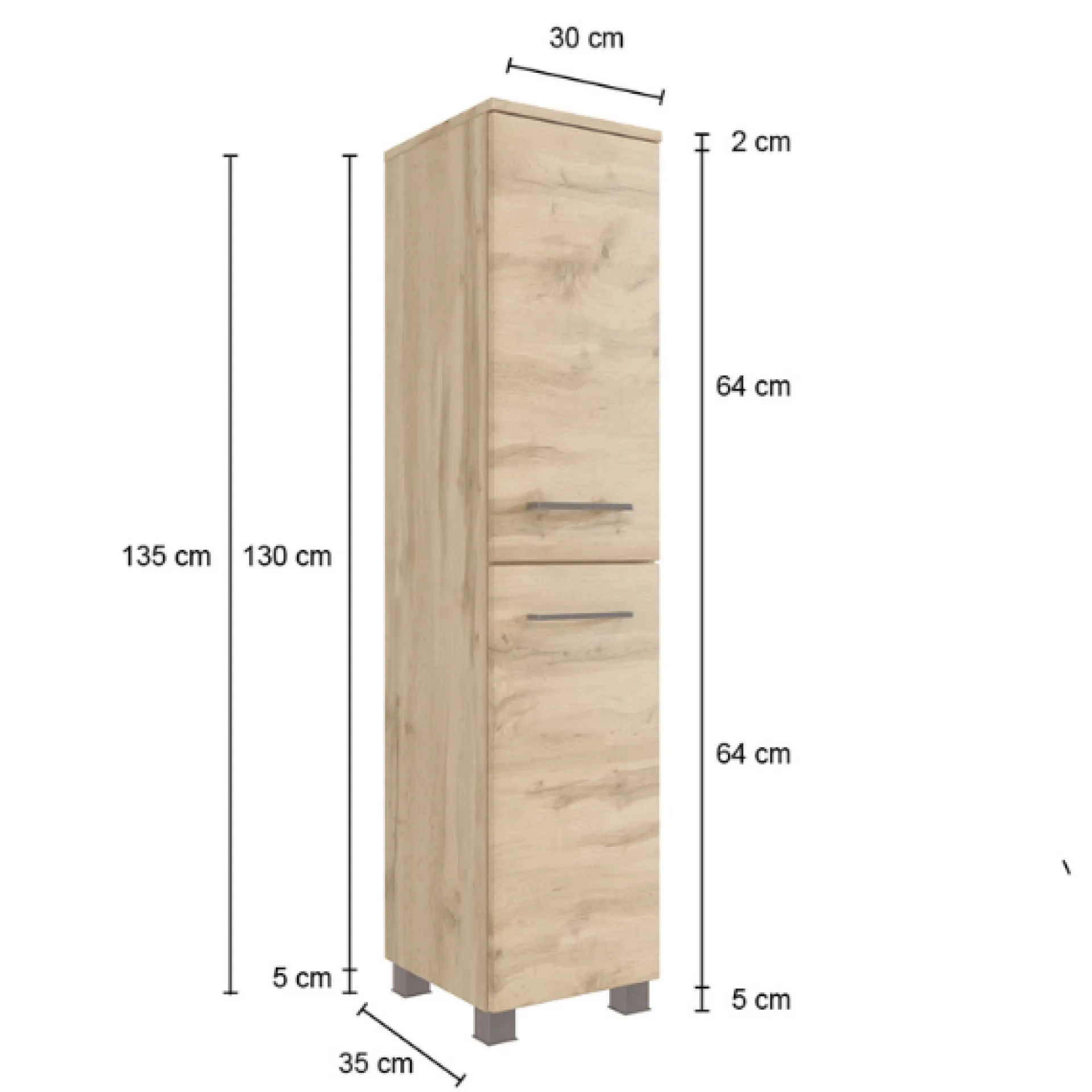 Held MalvoBadezimmer : Spiegelschrank, Waschtischschrank, Säulenschrank, Regal - Eiche
